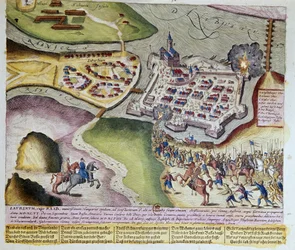 La cattura di Raab da parte di Adolf Schwarzenberg il 28/03/1598. Stampa del 1653 di Franz Hogenberg (1535-1590) Cabinet des Estampes, B.N, Parigi