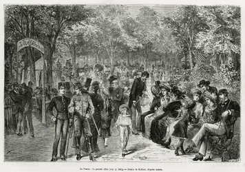 Il Prater: il grande viale. Incisione di Kollarz, per illustrare la storia Vienna e i suoi sobborghi, di M. Newlinski, nel 1881, pubblicato in Le tour du monde, sotto la direzione di Edouard Charton (1807-1890)