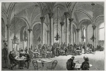 Il caffè centrale a Vienna (Austria). Incisione di Kollarz, per illustrare la storia di Vienna e i suoi sobborghi, di M. Newlinski, nel 1881, pubblicata in Le tour du monde, sotto la direzione di Edouard Charton (1807-1890)