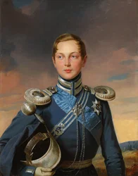 Ritratto del Cesarevich Alessandro Nikolaevich in uniforme del reggimento cosacco Atamansky (olio su tela)