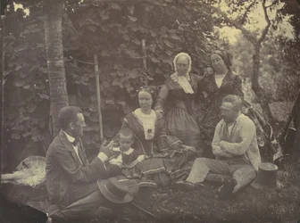 [Tre Donne, Due Uomini e un Bambino a un Picnic], 1850-60