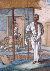 Cambiavalute nella sua bottega, il suo impiegato registra le transazioni e una calopsitta domestica, da «Gli indù, ovvero la descrizione dei loro costumi, abiti e cerimonie», ca. 1808-12