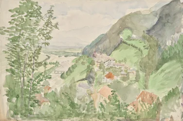 Paesaggio fluviale in montagna con castello