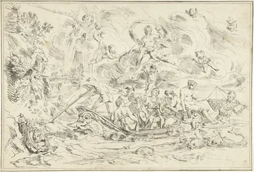 Apollo e Pan in una barchetta