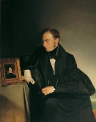 Il pittore Franz Wipplinger che osserva il ritratto in miniatura della sua defunta sorella