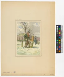 Fornaio di brezel [venditore di brezel] davanti alla Porta Franzen sul Glacis