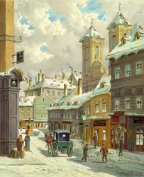 La Neustiftgasse a Vienna con la chiesa di San Ulrico