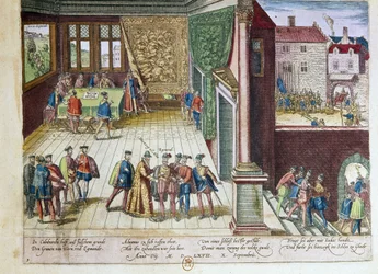 Arresto di Lamoral, conte di Egmont (1522-1568) e di Philippe de Montmorency (1524-1568), conte di Hornes (Hoorn) per la loro presa di posizione contro il re Filippo II di Spagna (1527-1598). Saranno giustiziati nel 1568
