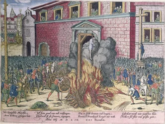 Impiccagione di Anne du Bourg (1521-59) Place de Grève, 23 dicembre 1559