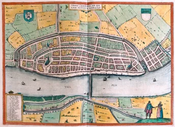 Kampen e il fiume IJssel o Yssel, Paesi Bassi (incisione)