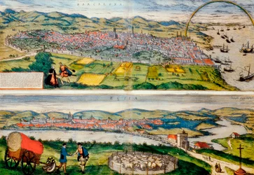 Mappa di Barcellona ed Écija da Civitates Orbis Terrarum di Georg Braun