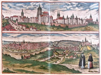 Praga, capitale del Regno di Boemia, Repubblica Ceca (incisione)