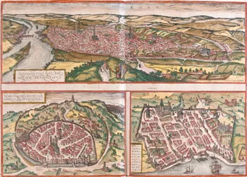 Veduta di Rouen (Rotomagus), Nimes (Nemausus) e Bordeaux (Burdigala), Francia