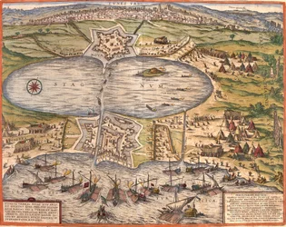 Veduta di Tunisi, Tunisia, con la fortezza di Goulette che controlla l