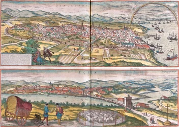 Vedute di Barcellona ed Ecija, Spagna (incisione)