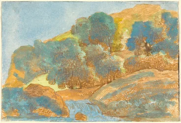 Paesaggio collinare con un ruscello