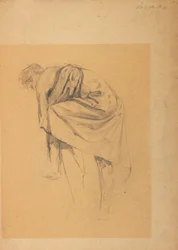 Studio di figura di una donna che si china a sinistra