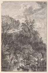 Tavola 5: figura femminile a cavallo e figura maschile con un cane in piedi in una strada, ca. 1700-25