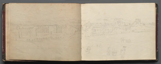 Album con vedute di Roma e dintorni, studi di paesaggio, pagina 08b e 09a: veduta panoramica