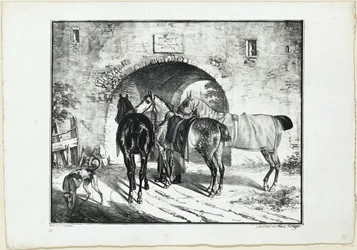 Tre cavalli presso il passaggio del cancello