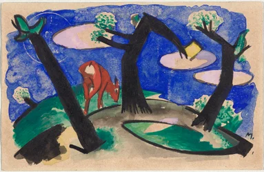 Tedesco: Paesaggio con animale rosso