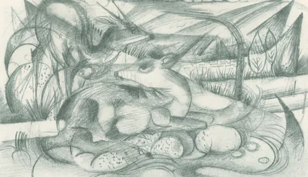 Cervo e cerva in un paesaggio primordiale