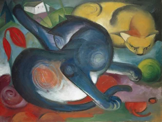 Due gatti, blu e giallo