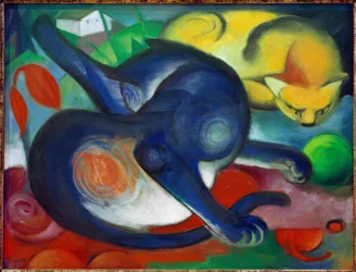 Due gatti, blu e giallo