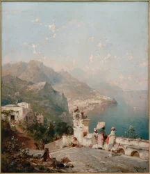 Signore eleganti osservano il Golfo di Salerno