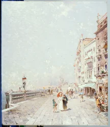 Il Molo, Venezia, guardando a ovest con figure che passeggiano