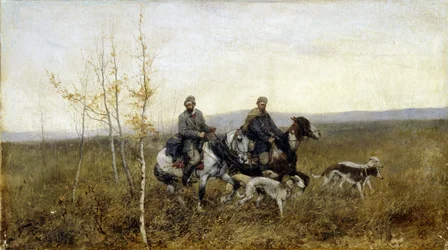 I cacciatori - Pittura di Franz Roubaud, olio su tela