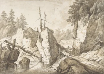 Paesaggio montano svizzero con piccolo ponte che attraversa un ruscello
