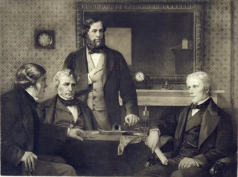 Michael Faraday (1791-1867) rifiuta la presidenza della Royal Society nel 1858, dopo un dipinto di Edward A. Armitage (1817-96)