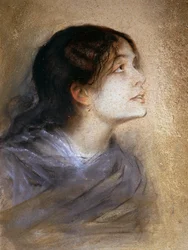 Ritratto di Eleonora Duse (Vigevano 1858 - Pittsburgh 1924), attrice italiana, dipinto di Franz von Lembach (1836-1904), pastello su cartone, 68x47 cm