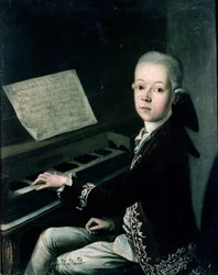 Ritratto di Carl Graf Firmian al pianoforte, precedentemente ritenuto essere Wolfgang Amadeus Mozart (1756-91)