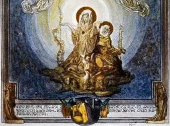 La fede è sostanza delle cose che speriamo, e prova di quelle che non si vedono, e questo mi appare la sua quiddità, canto XXIV, Paradiso, Divina Commedia di Dante Alighieri, illustrazione di Franz von Bayros (1866-1924), Vienna