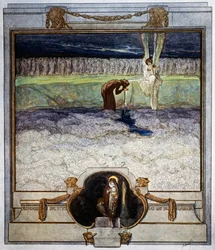 Quando ero vicino alla riva benedetta, "Asperges me," ho sentito cantare così dolcemente, Non posso ricordarlo, tanto meno scriverlo, Purgatorio, canto XXXI, Divina Commedia di Dante Alighieri, illustrazione di Franz von Bayros (1866-1924), Vienna