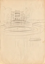 Bozzetti per la villa studio di Matsch - Vista dal giardino con fontana