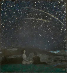 Le stelle cadenti (Franz e Mary von Stuck), di Stuck, Franz, Ritter von (1863-1928). Olio su legno