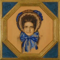 Maria con un cappello (tipo capot)