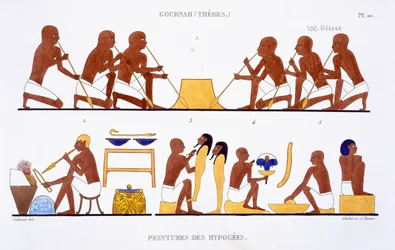 Lavorazione dei metalli, da un raro registro di affreschi di Tebe, registrato 1819-1822 durante la sua seconda visita in Egitto da Frederic Cailliaud