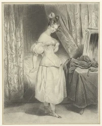 Giovane donna in camera da letto, slacciando il corsetto
