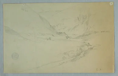 Disegno, Valle montana andina con ruscello tortuoso, Colombia o Ecuador, 1857