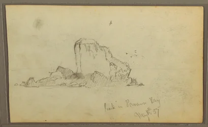 Disegno, Bireds, "Roccia nella baia di Panama"; verso: "Vite pesanti", 15 maggio 1857
