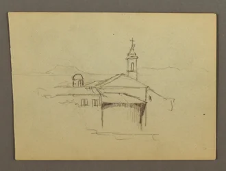 Disegno, Torre della chiesa adiacente agli edifici, forse 1868-69