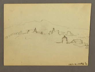 Disegno, Torre della chiesa adiacente agli edifici, forse 1868-69