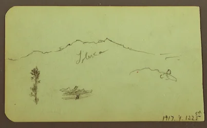 Disegno, Chiesa; verso: Paesaggio montano, "Taluca", 1883