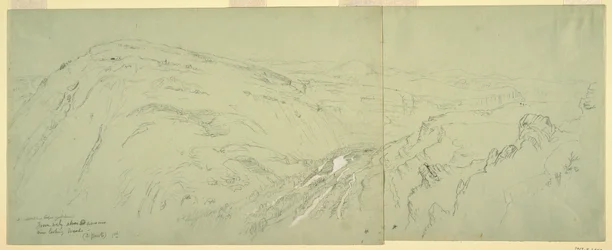Disegno, veduta distante di Damasco, Siria, 7 maggio 1868