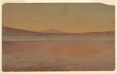 Disegno, vista distante dei monti Katahdin e Traveller dal lago Millinocket, 1870-80