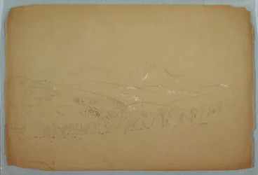 Disegno, vista distante del Katahdin da ovest, 1856 ca.